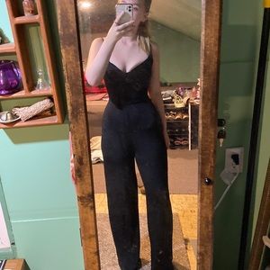 scoop neck black pantsuit